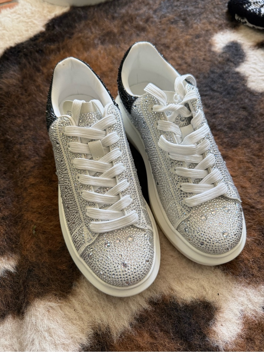 Women's Silver Crystal Embellished Lace-Up Sneakers